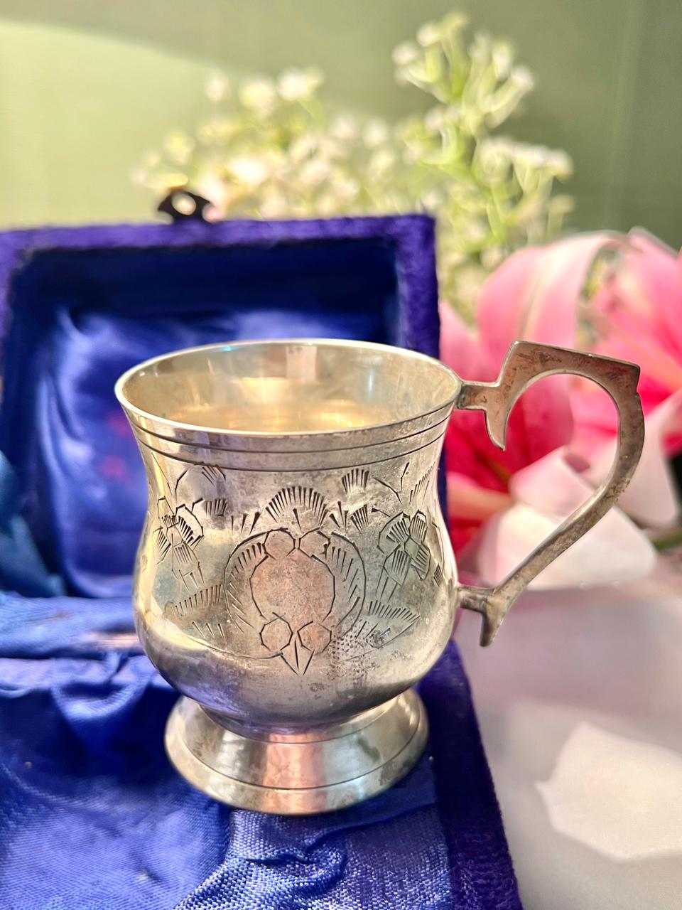 Silver Engraved Footed Mug 8 cm