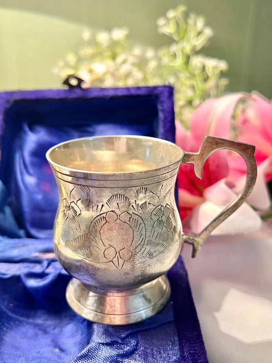 Silver Engraved Footed Mug 8 cm