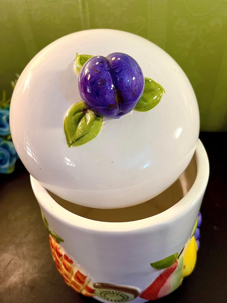 Embossed Ceramic Fruit Cookie Jar with Lid | Kitchen Storage Canister