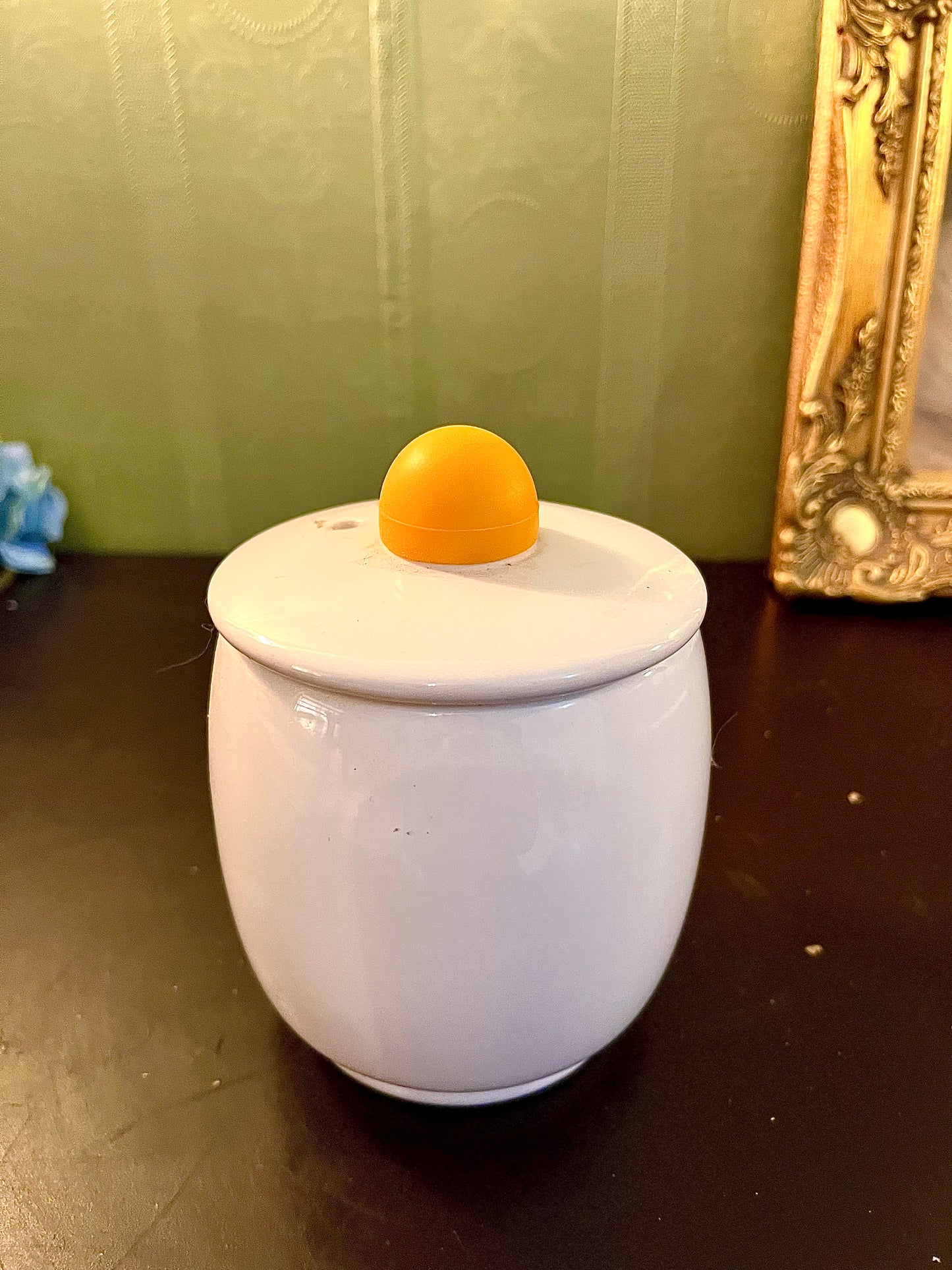 White Ceramic Storage Jar – Yellow Knob Lidded Canister