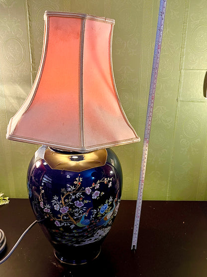 Vintage Cobalt Blue Peacock Ceramic Table Lamp