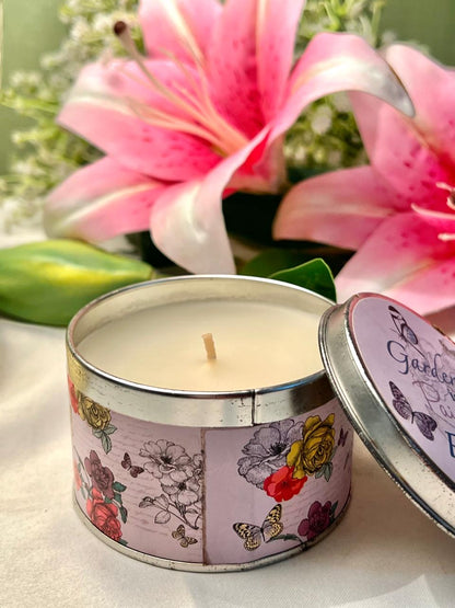 Floral Tin Candle Approx. 8 cm Diameter