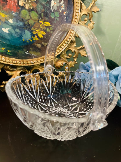 Vintage Crystal Glass Handled Basket