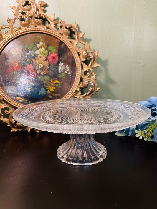 Vintage Crystal Glass Pedestal Cake Stand
