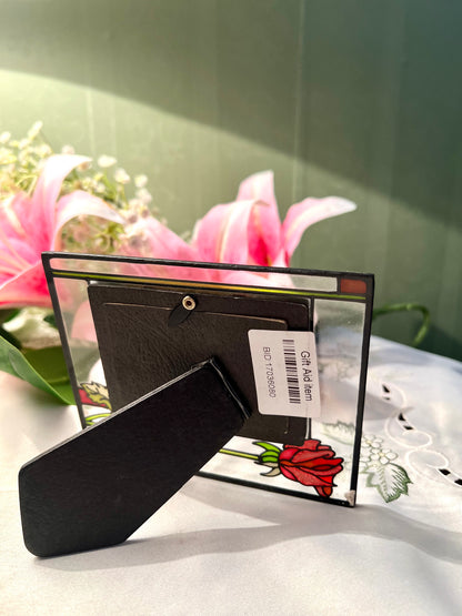 Vintage Hand painted Stained Glass Rose Photo Frame 15cm