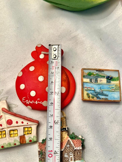 Vintage Miniature House & Travel Magnet Souvenir Collection – 4 Pcs