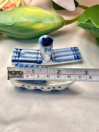 Vintage Blue & White Ceramic Boat Figurine Approx. 3.5 in
