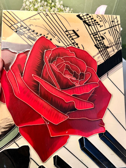 Vintage Red Rose Piano Keys Musical Wall Art plaque 38cm