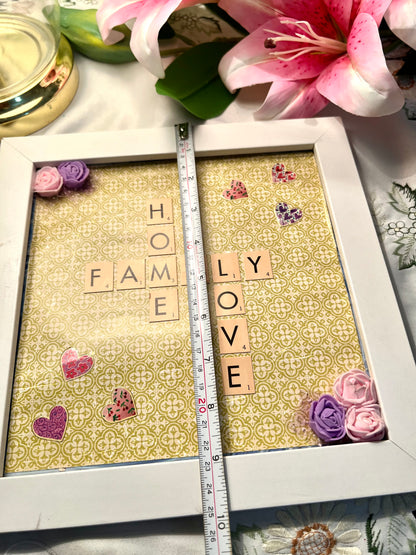 Home Family Love Scrabble-Style Floral Wall Art Frame 25cm