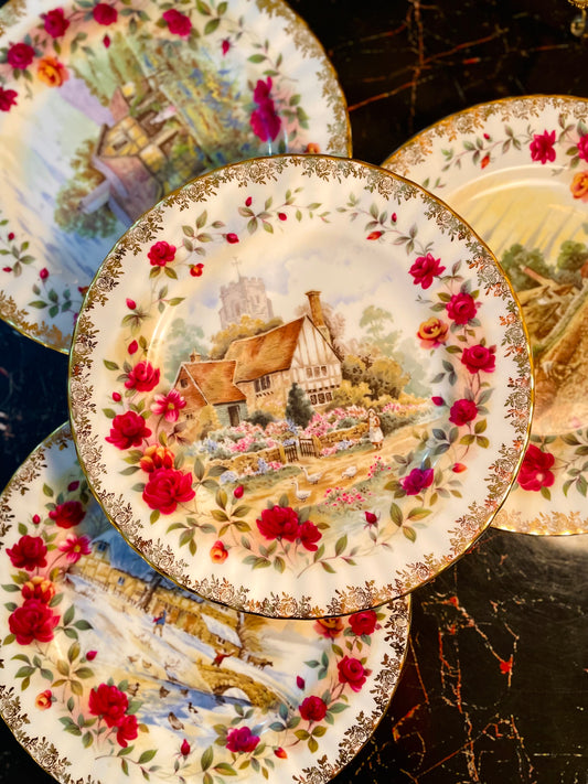 Royal Albert - Set of 4 - “Four Seasons” Decorative Plate by F.F. Errill | 22kt Gold Trim