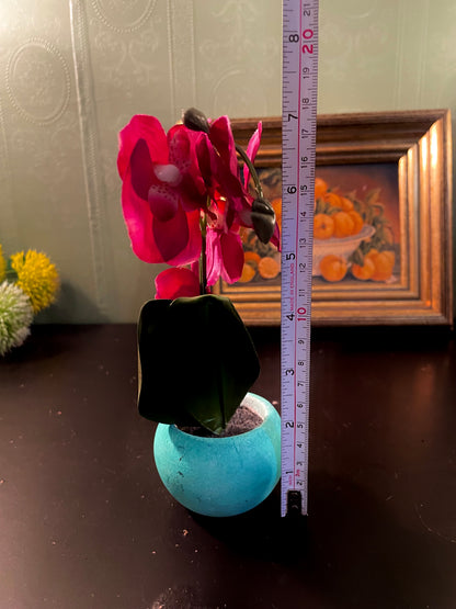 Artificial Pink Orchid in Turquoise Pot 7 Inch