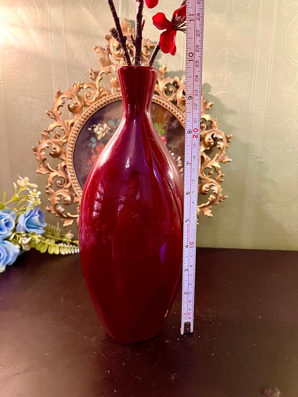 Glossy Red Tall Ceramic Flower Vase