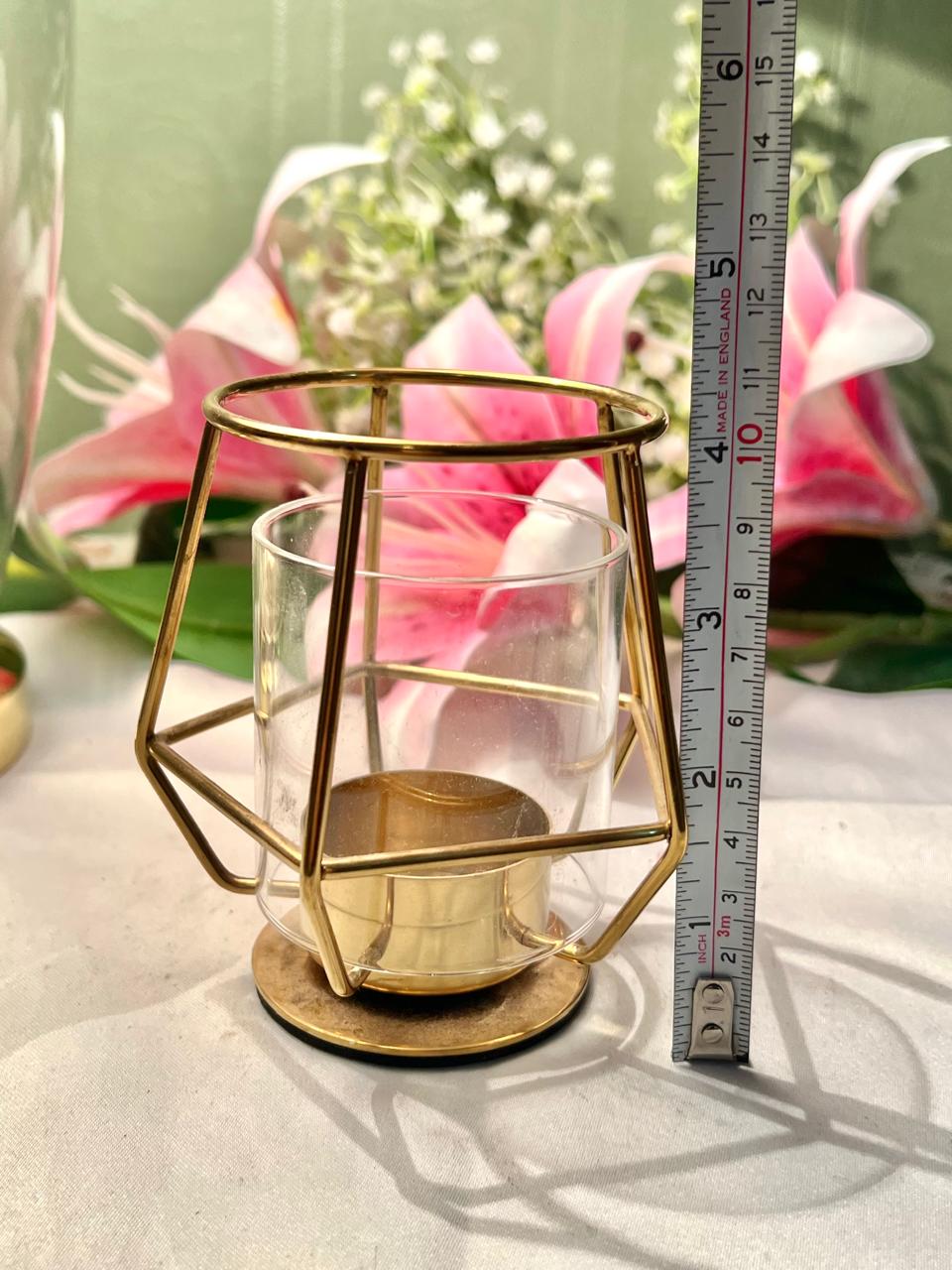 Vintage Gold-Tone Crystal Tealight Holder Approx. 10 cm