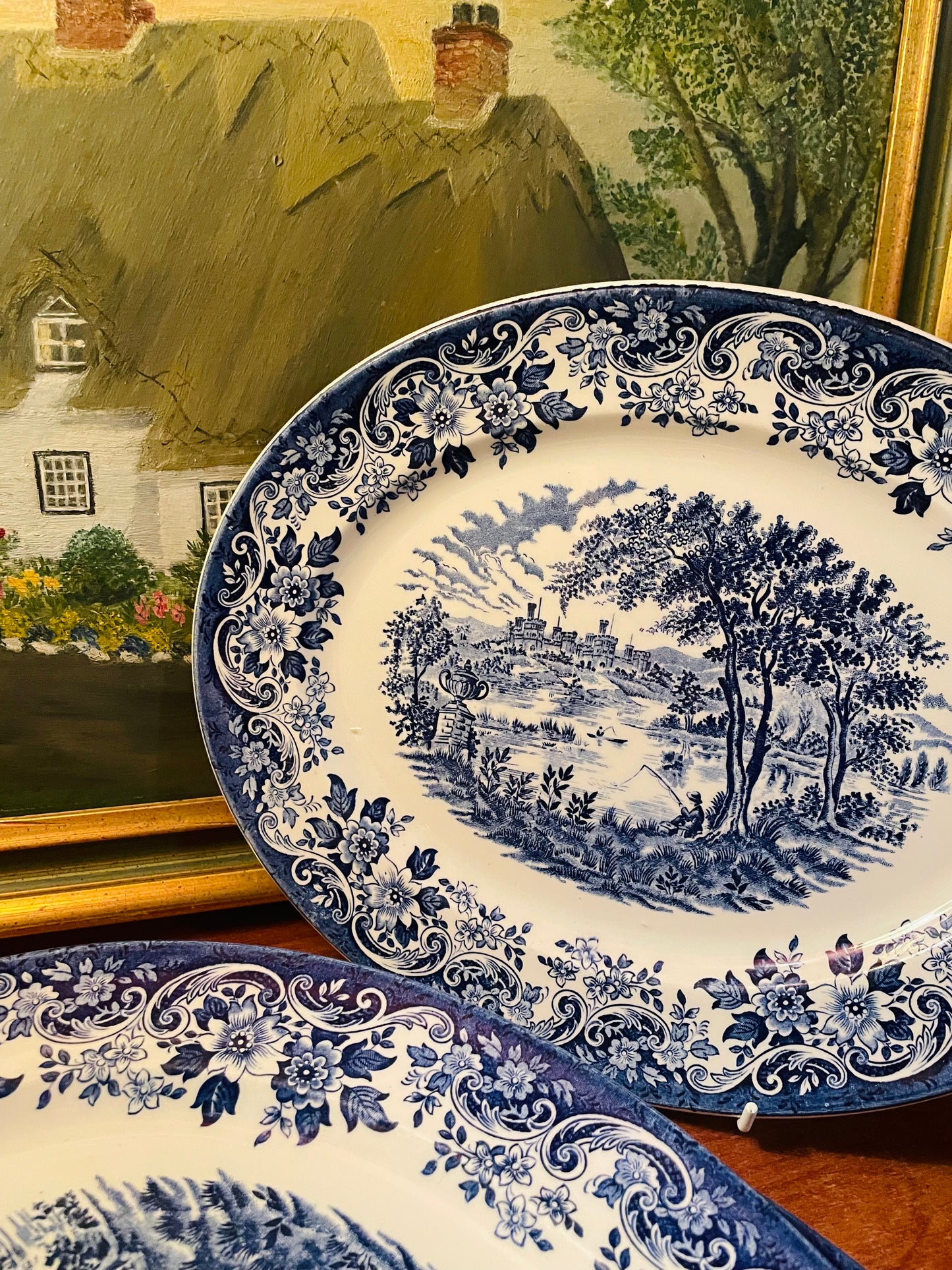 Churchill Blue Willow Large Oval Dishes, Rice Dishes, Long Platers, England