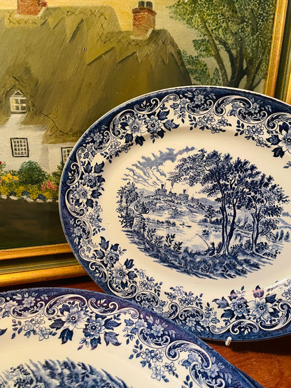 Churchill Blue Willow Large Oval Dishes, Rice Dishes, Long Platers, England