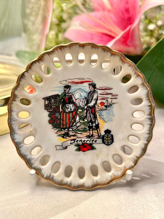 Tenerife Japan Pierced Gold Trim Decorative Wall Plate 3.3