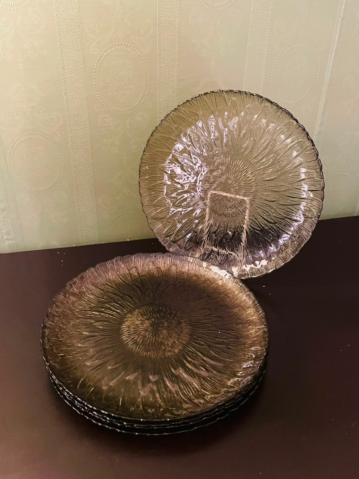 Vintage Amber Glass Serving Plates Set of 5 Textured