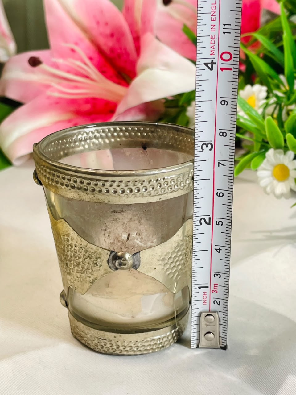 Crystal Tealight Holder with Silver-Tone Sleeve – 8 cm