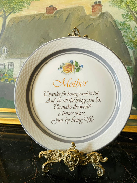 mother plate, vintage gift for mom, Jackson Custom China, made in England, 1980s collectible plate, decorative china plate, sentimental gift, mother’s day keepsake, yellow rose decor, vintage porcelain plate, English china collectible, family gift idea
