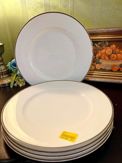 Vintage White Gold-Rim Dinner Plates Set of 5 – 10 Inch