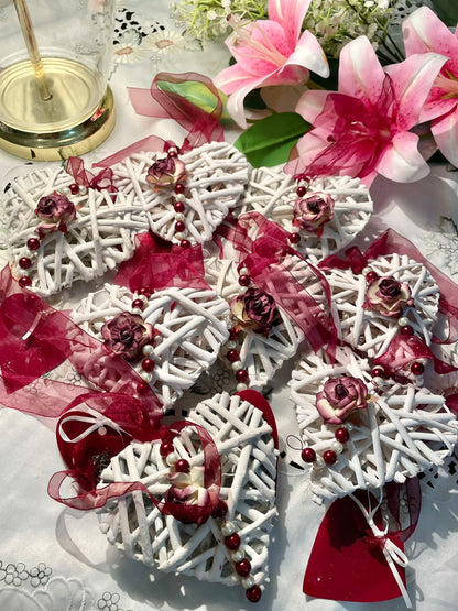 White Wicker Heart Hanging Ornaments – 8 Piece Set