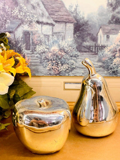 Silver Ceramic Apple & Pear Ornament Set Home Decor