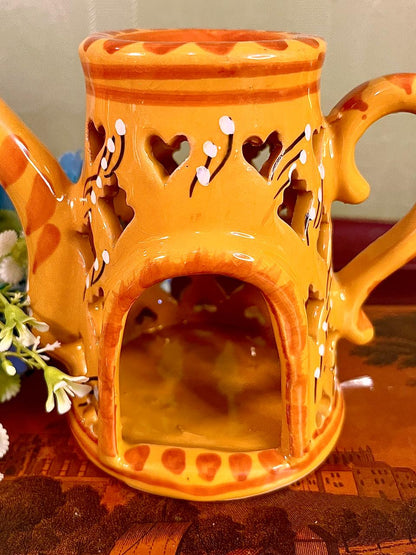 Vintage Moroccan Ceramic Teapot Warmer 13 cm Amber Cutwork