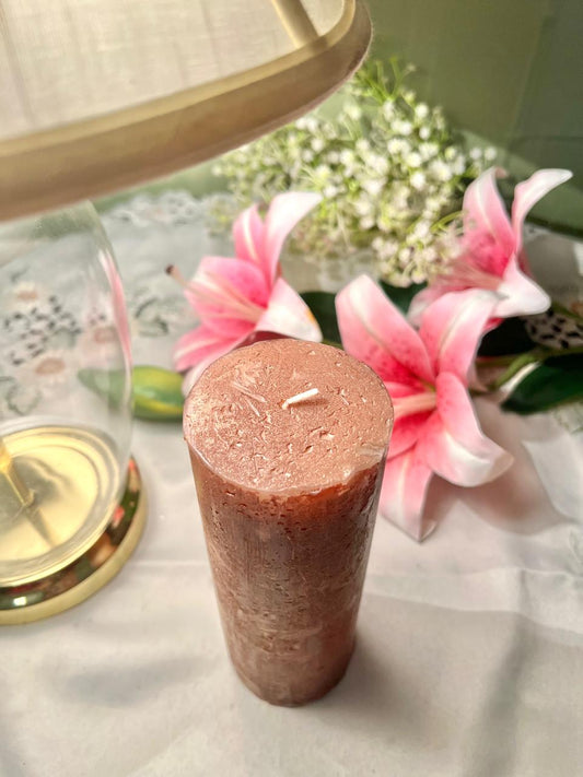 Bolsius Brown Scented Copper Pillar Candle – 19 cm