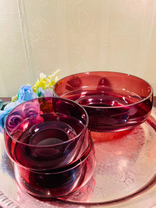 Ruby Red Crystal Serving Bowl Set – 3 Pieces
