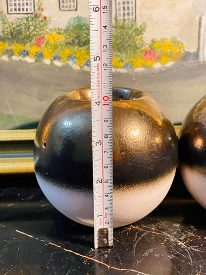 Pair of Modern Black & White Round Ceramic Candle Holders — Minimalist Design