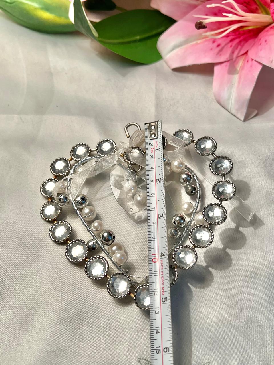 Heart-Shaped Crystal & Pearl Hanging Decor 5"