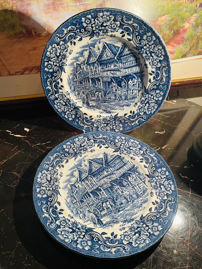 royal tudor ware plates, antique english ironstone, w.n. mellor england, borden gemerkt, blue and white porcelain, royal tudor collectible, english dinnerware set, vintage tableware england, staffordshire ironstone plates, rare thrift finds, european heritage decor, sunset kitchen vintage collection
