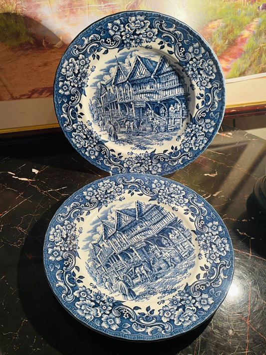 royal tudor ware plates, antique english ironstone, w.n. mellor england, borden gemerkt, blue and white porcelain, royal tudor collectible, english dinnerware set, vintage tableware england, staffordshire ironstone plates, rare thrift finds, european heritage decor, sunset kitchen vintage collection