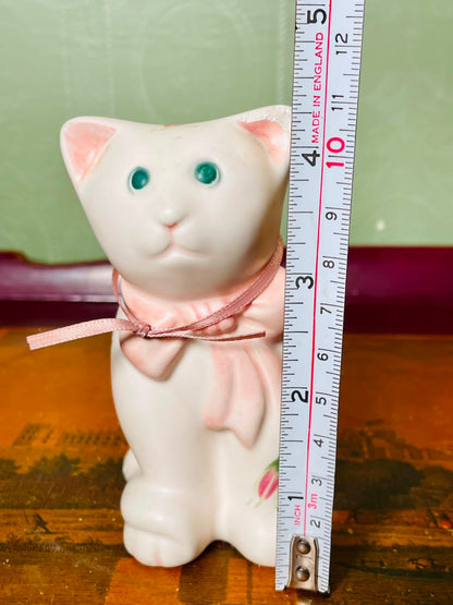 Vintage Floral Ceramic Cat Oil Burner 5 Inch