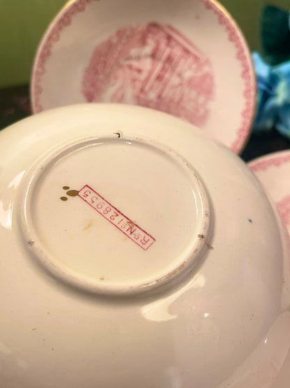 Vintage Pink Transferware Nursery Rhyme decor plate The Clock Strikes Twelve, 4in