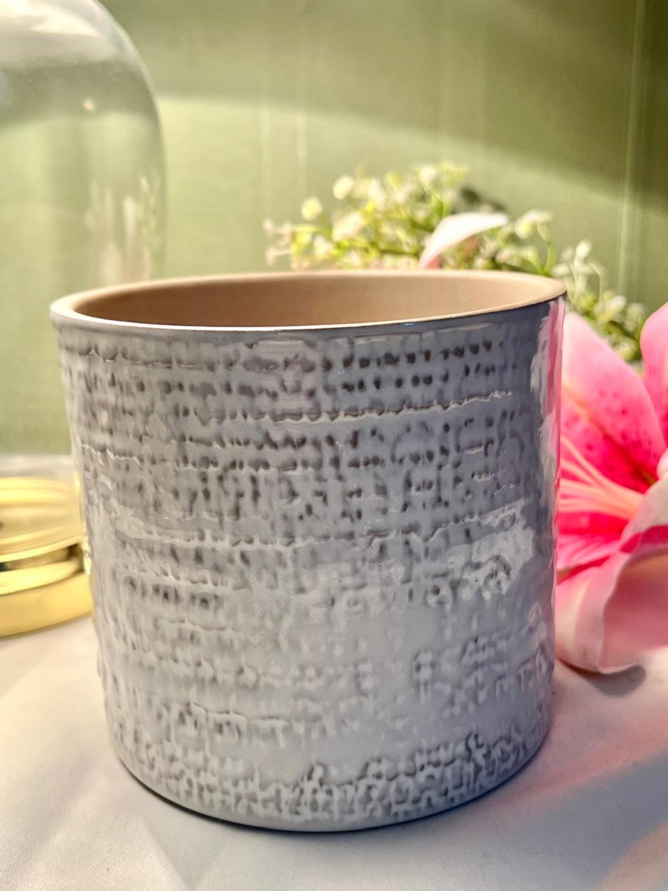Grey Textured Ceramic Planter – Approx. 5 Inch