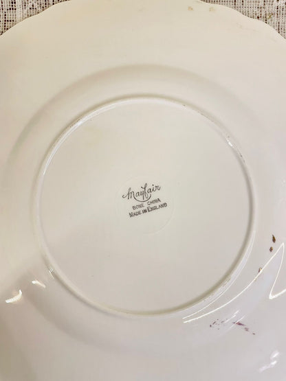 Vintage Mayfair Bone China Cake Platter | Elegant Floral Design | Gold Trim