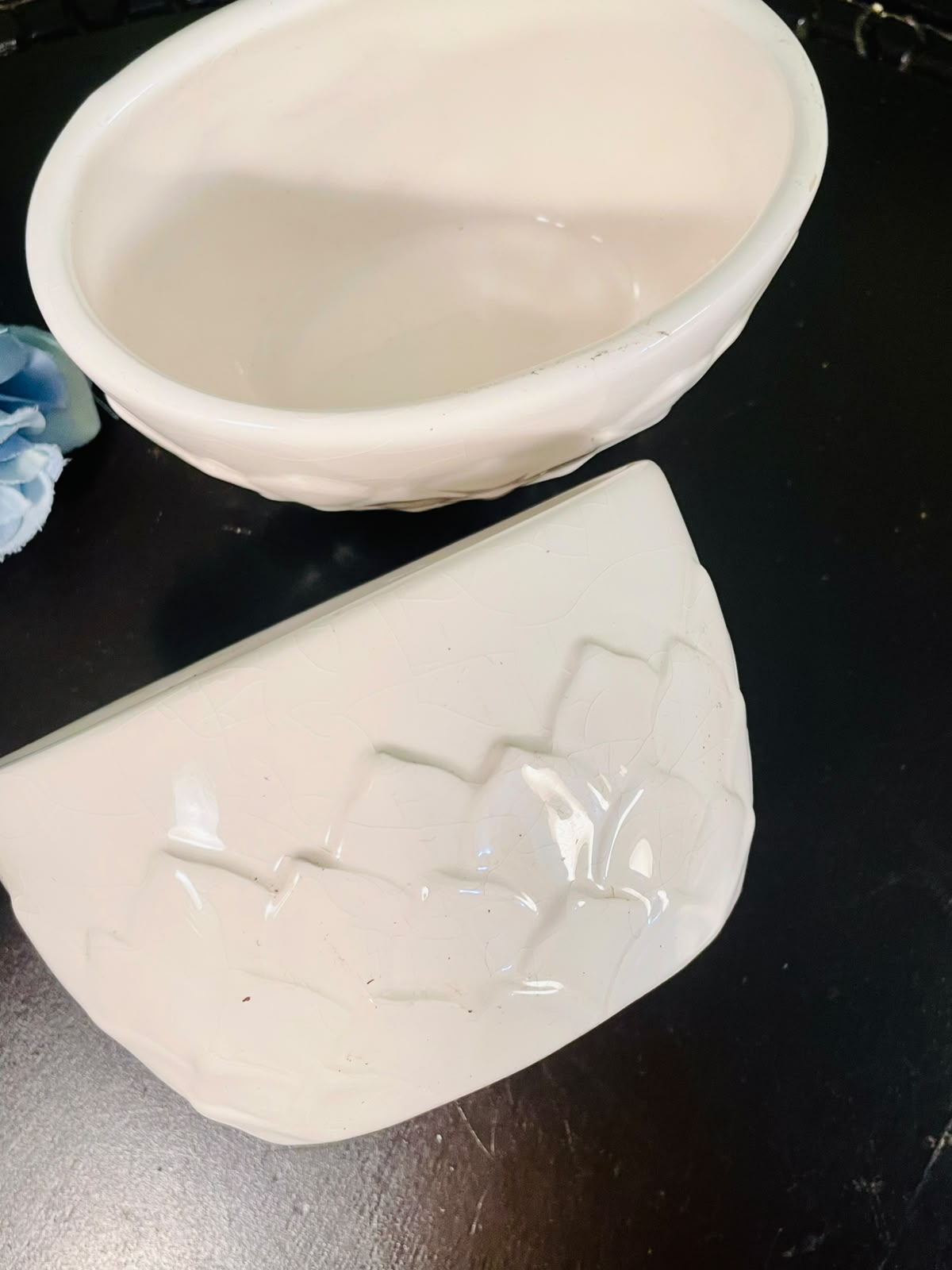 Set of 2 White Ceramic Planters – Embossed Floral Design, 4 Inch