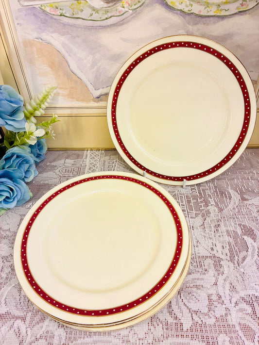 Vintage Red Trim Quarter Plates Set of 4 – Classic English Style