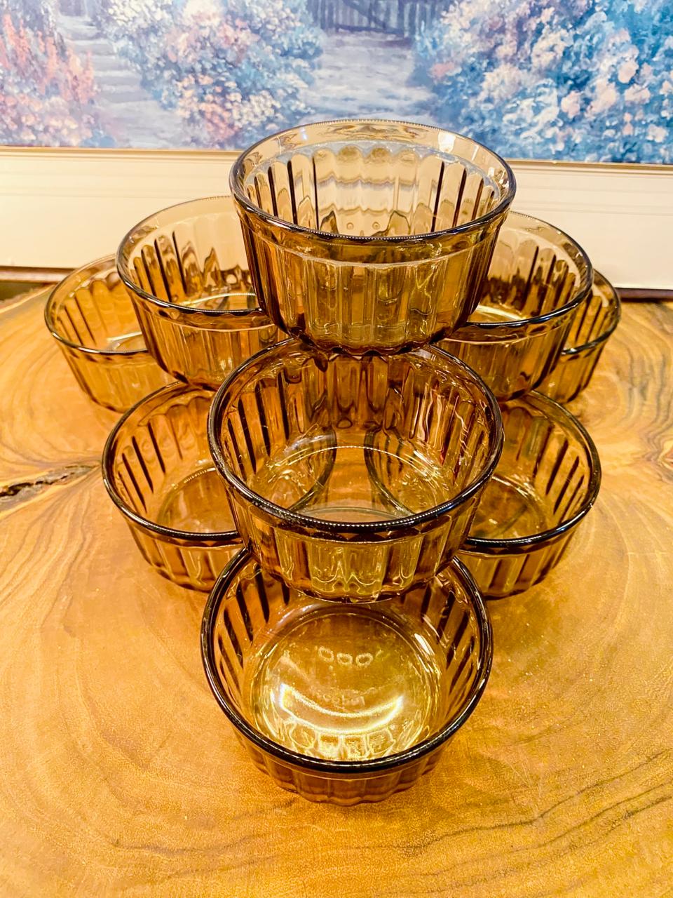 Vintage French Amber Glass Dessert Bowls / Rumpkins Set of 10