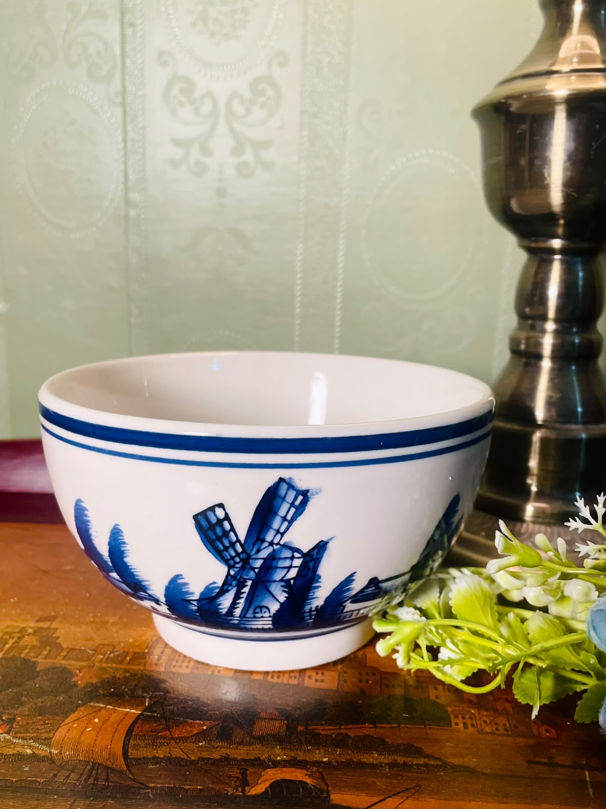 Blue & White Windmill Ceramic Serving Bowl – 10 cm