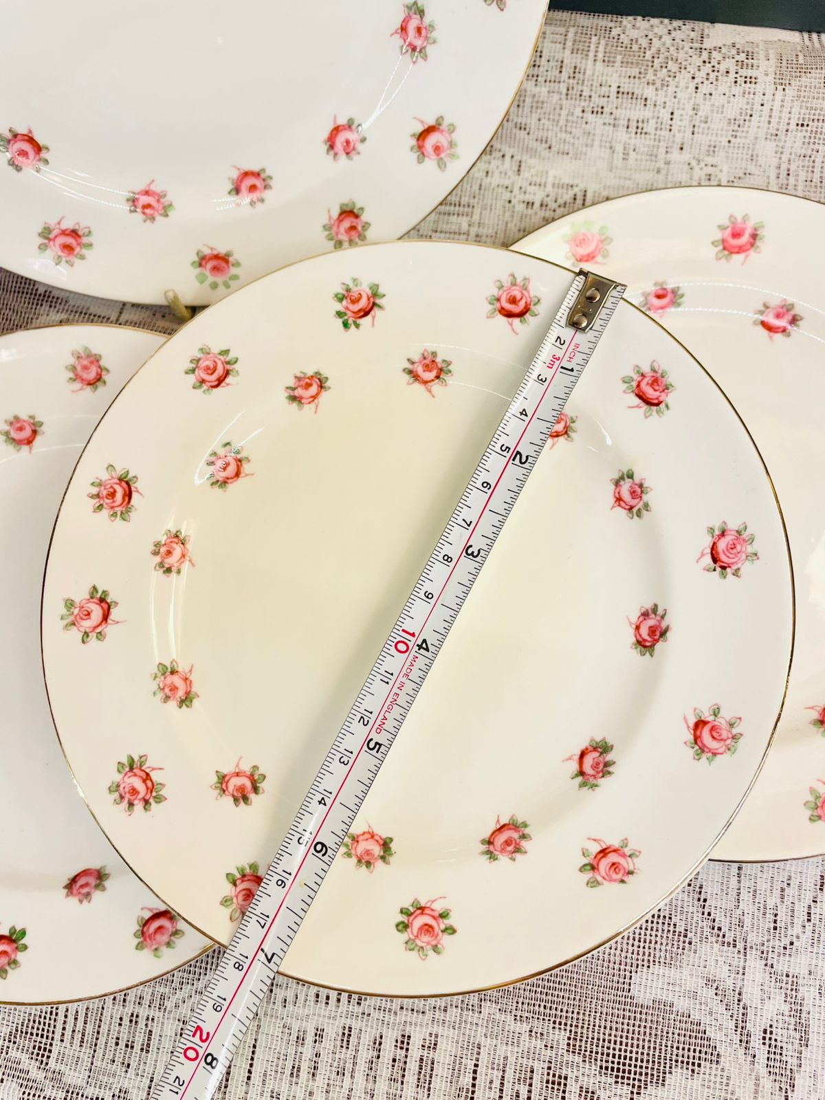 Vintage English Bone China Rose Plates Set of 4