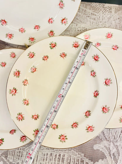 Vintage English Bone China Rose Plates Set of 4