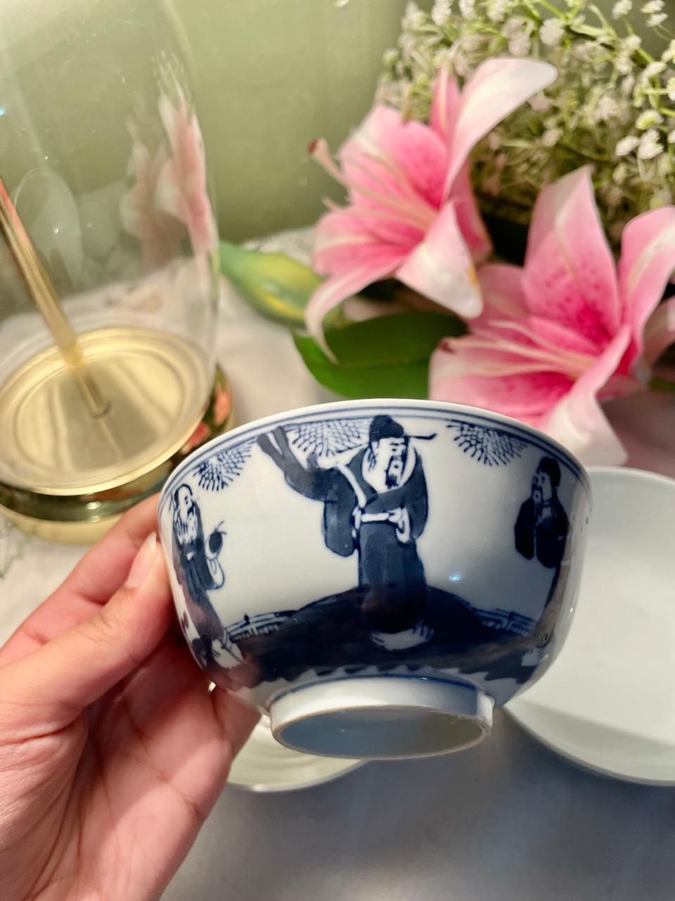 Vintage Blue & White Figural Bowls Set of 3 – 4.5 Inch