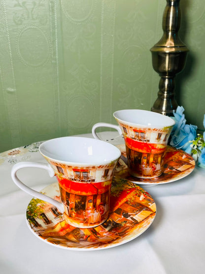 Oscar & Bromley Café Scene Cup & Saucer 4-Piece Set 10 cm