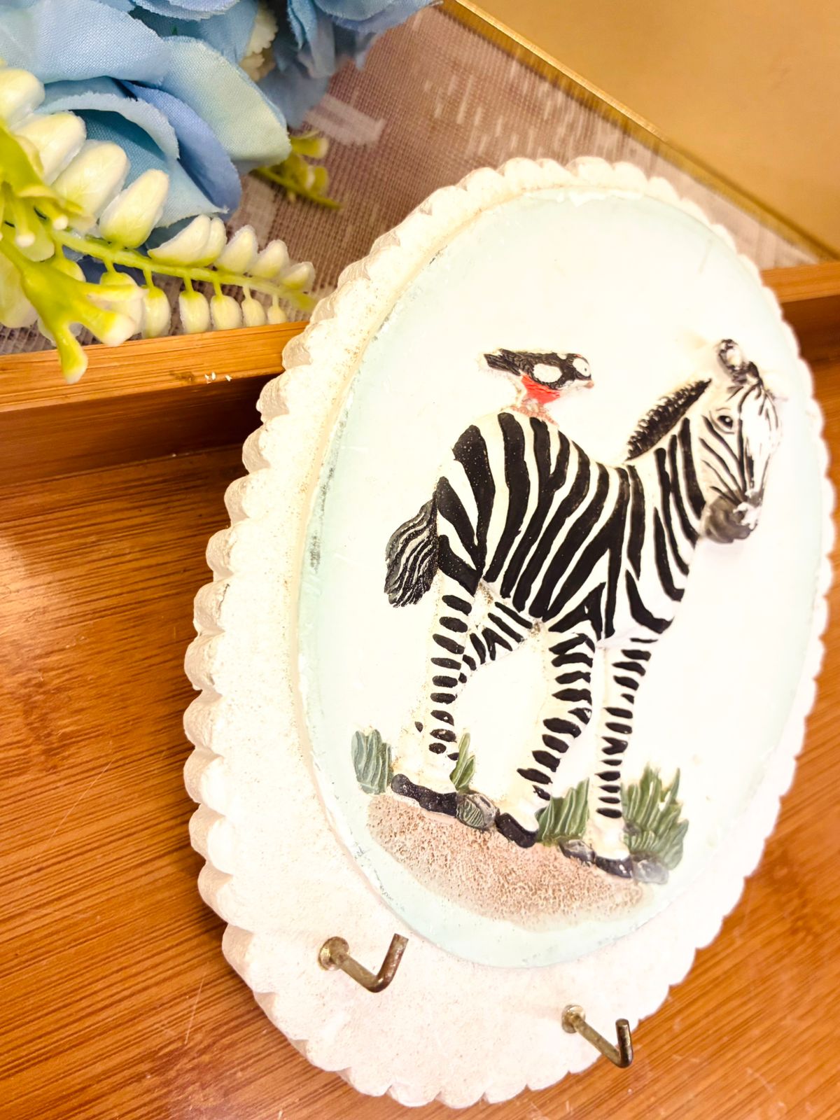 Zebra Key Holder – Decorative 3D Animal Design with Bird Accent
