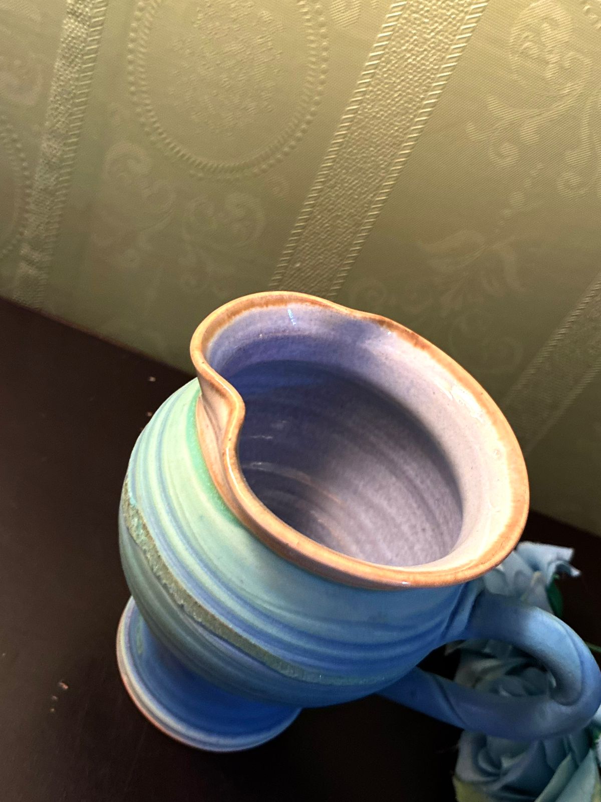 Handcrafted Blue Pottery Creamer Jug Rustic Studio Pottery Pitcher