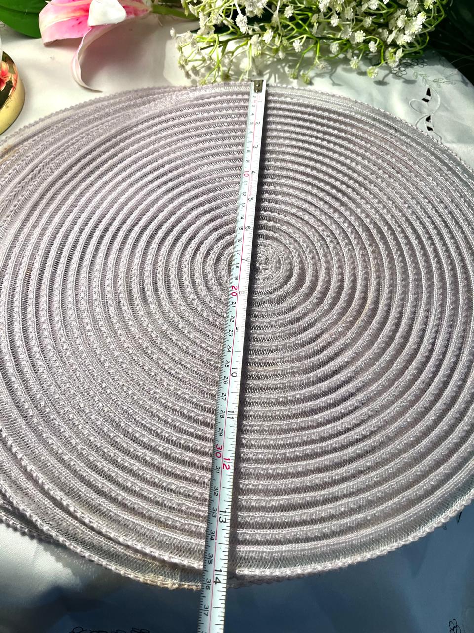 Silver Woven Round Placemat Set 6 Piece 14 Inch
