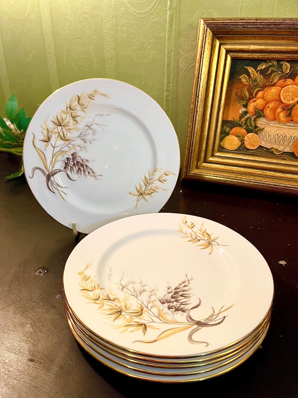 Vintage Fine Bone China Dessert Plates Set of 6 – 6 Inch Gold Rim