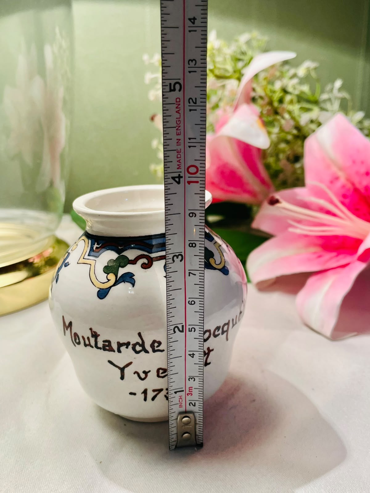 Vintage Digoin France Mustard Pot – French Ceramic Moutarde Jar – Hand-Painted Advertising Style – Approx. 9 cm